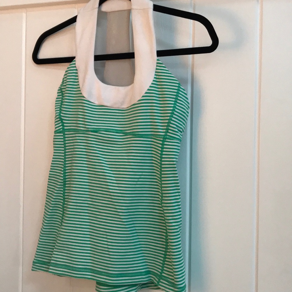 Lulu lemon Green and  white striped tank top
